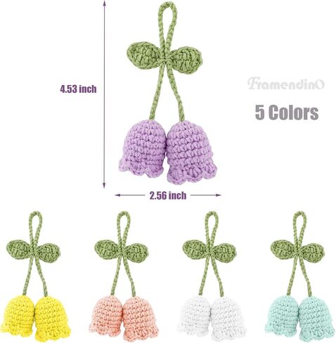 Framendino, 5 Pack Crochet Bluebell Flower Pendant Lily of The Valley Charms Flowers Key Pendant for Home Decoration Keychain Embellishments Car Key Decorate (5 Colors) in Saudi Arabia