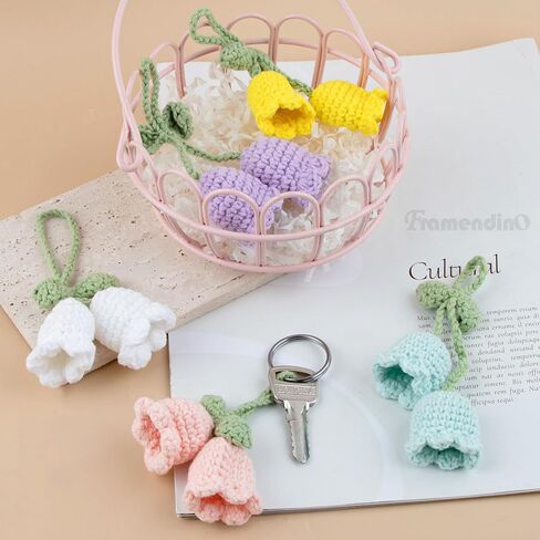 Framendino, 5 Pack Crochet Bluebell Flower Pendant Lily of The Valley Charms Flowers Key Pendant for Home Decoration Keychain Embellishments Car Key Decorate (5 Colors) in Saudi Arabia
