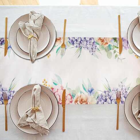 Hydrangea Floral Table Runner, Butterfly Kitchen Dining Table Decor, Seasonal Spring Summer Holiday Decoration for Home Party Decor (13x72 Inch) in Saudi Arabia