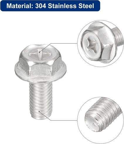 uxcell M8x18mm Phillips Hex Head Flange Bolts, 5pcs 304 Stainless Steel Hexagon Phillips Flange Head Hex Bolts Machine Screws in Saudi Arabia