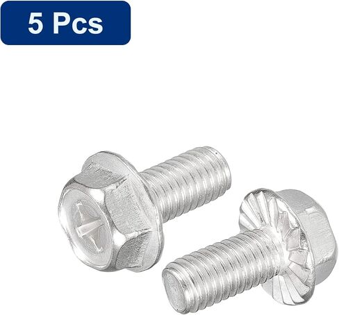uxcell M8x18mm Phillips Hex Head Flange Bolts, 5pcs 304 Stainless Steel Hexagon Phillips Flange Head Hex Bolts Machine Screws in Saudi Arabia