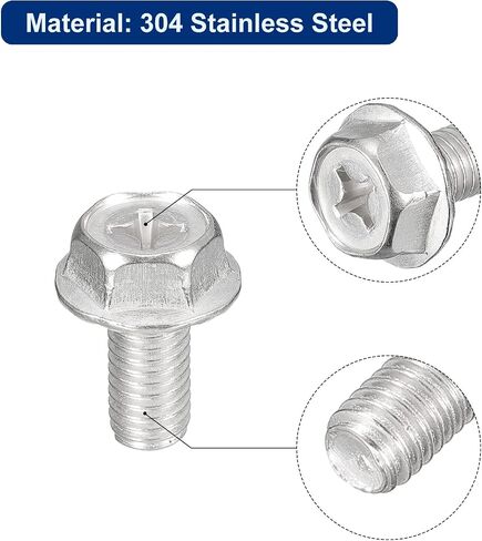 uxcell M8x18mm Phillips Hex Head Flange Bolts, 5pcs 304 Stainless Steel Hexagon Phillips Flange Head Hex Bolts Machine Screws in Saudi Arabia