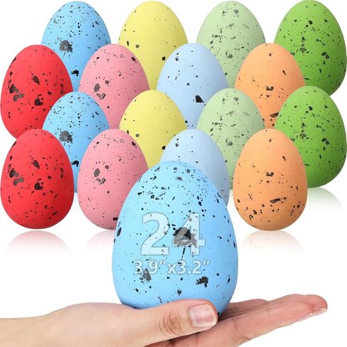 Liliful 24 Pcs 4 Inch Foam Easter Eggs for Crafts Large Easter Party Decorations Easter Foam Eggs Rustic Easter Eggs Decorative Eggs Fake Eggs Artificial Foam Bird Egg for Kid DIY(Bright Color) in Saudi Arabia