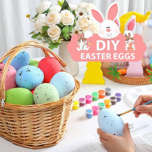 Liliful 24 Pcs 4 Inch Foam Easter Eggs for Crafts Large Easter Party Decorations Easter Foam Eggs Rustic Easter Eggs Decorative Eggs Fake Eggs Artificial Foam Bird Egg for Kid DIY(Bright Color) in Saudi Arabia