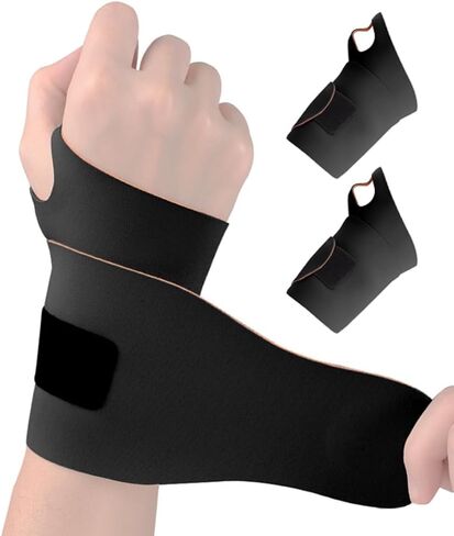 Compression Wrist Brace (2Pcs), Elastic Wrist Wrap Support for Carpal Tunnel, TFCC Tear, Tendonitis, Arthritis, Pain Relief, Wrist Compression Strap for Fitness Sports Tennis, Fit Both Hands (Black) in Saudi Arabia
