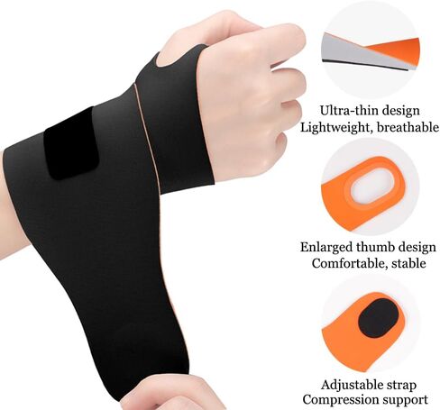 Compression Wrist Brace (2Pcs), Elastic Wrist Wrap Support for Carpal Tunnel, TFCC Tear, Tendonitis, Arthritis, Pain Relief, Wrist Compression Strap for Fitness Sports Tennis, Fit Both Hands (Black) in Saudi Arabia