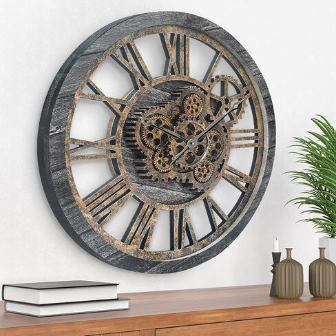 HOIBAI Large Wall Clock, Wall Clocks for Living Room Decor 20 Inch Farmhouse Vintage Rustic Kitchen Wall Decor Vintage Roman Oversized Wall Clock for Home Bedroom House Office, Moving Gears Clock in Saudi Arabia