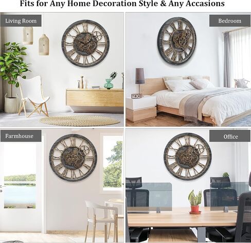 HOIBAI Large Wall Clock, Wall Clocks for Living Room Decor 20 Inch Farmhouse Vintage Rustic Kitchen Wall Decor Vintage Roman Oversized Wall Clock for Home Bedroom House Office, Moving Gears Clock in Saudi Arabia