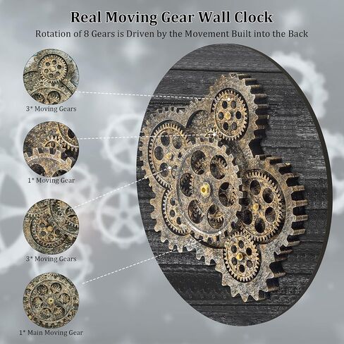 HOIBAI Large Wall Clock, Wall Clocks for Living Room Decor 20 Inch Farmhouse Vintage Rustic Kitchen Wall Decor Vintage Roman Oversized Wall Clock for Home Bedroom House Office, Moving Gears Clock in Saudi Arabia