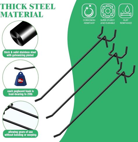 50Pcs 8"/20CM Pegboard Hooks Assortment Set, Metal Peg Board Hooks with 2.5mm Hole Pitch 4mm Wire Diameter Slatwall Hanging Hook for Garage Organization Wall Hanging (Black) in Kuwait