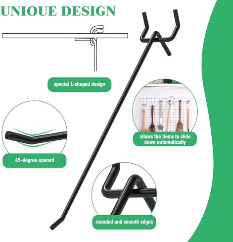 50Pcs 8"/20CM Pegboard Hooks Assortment Set, Metal Peg Board Hooks with 2.5mm Hole Pitch 4mm Wire Diameter Slatwall Hanging Hook for Garage Organization Wall Hanging (Black) in Kuwait