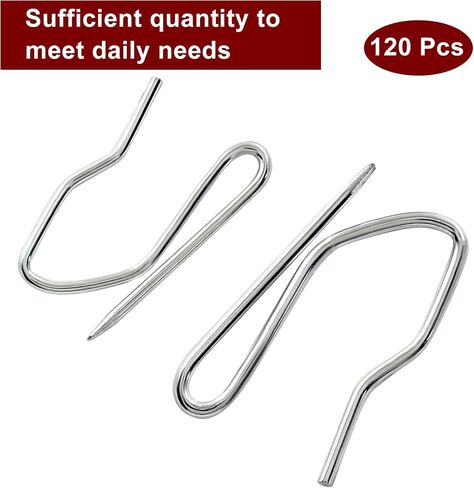 BokWin 120 Pcs Drapery Pin Hook 1.18 Inchx0.78 Inch Pinch Pleated Curtain Hooks Metal Drapery Hooks for Curtain(Silver) in Saudi Arabia