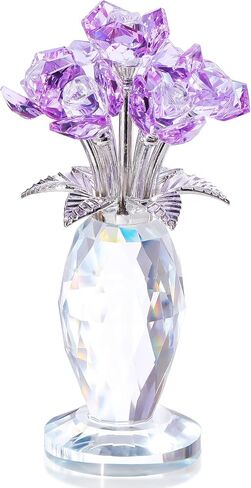 YWHL Crystal Purple Rose Gifts for Women, Romantic Rose Figurine for Wife Girlfriend, Idea for Her, Surprise Gift Glass Rose Flower Collectible for Birthday Wedding Anniversary in Saudi Arabia