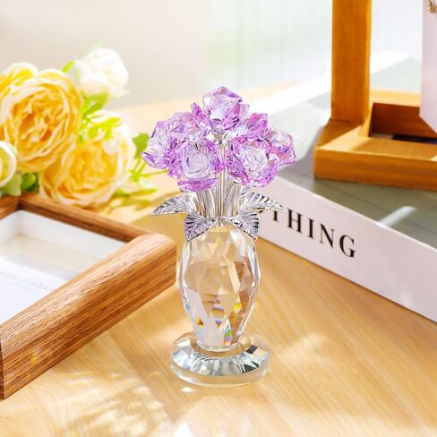 YWHL Crystal Purple Rose Gifts for Women, Romantic Rose Figurine for Wife Girlfriend, Idea for Her, Surprise Gift Glass Rose Flower Collectible for Birthday Wedding Anniversary in Saudi Arabia