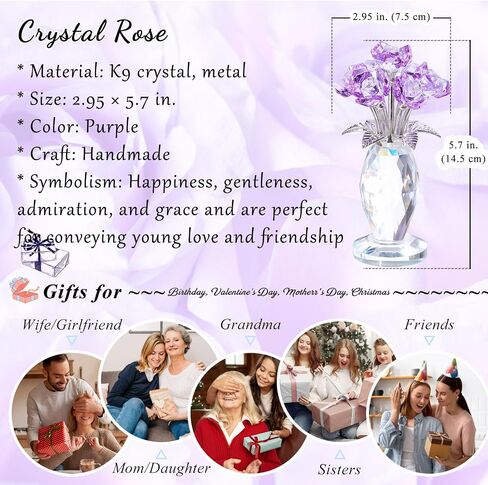 YWHL Crystal Purple Rose Gifts for Women, Romantic Rose Figurine for Wife Girlfriend, Idea for Her, Surprise Gift Glass Rose Flower Collectible for Birthday Wedding Anniversary in Saudi Arabia