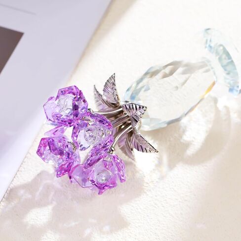 YWHL Crystal Purple Rose Gifts for Women, Romantic Rose Figurine for Wife Girlfriend, Idea for Her, Surprise Gift Glass Rose Flower Collectible for Birthday Wedding Anniversary in Saudi Arabia