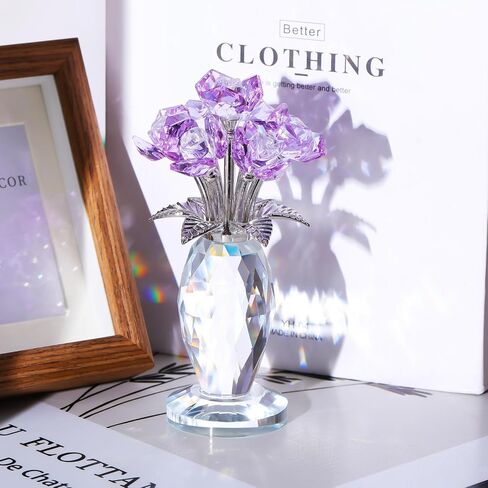 YWHL Crystal Purple Rose Gifts for Women, Romantic Rose Figurine for Wife Girlfriend, Idea for Her, Surprise Gift Glass Rose Flower Collectible for Birthday Wedding Anniversary in Saudi Arabia
