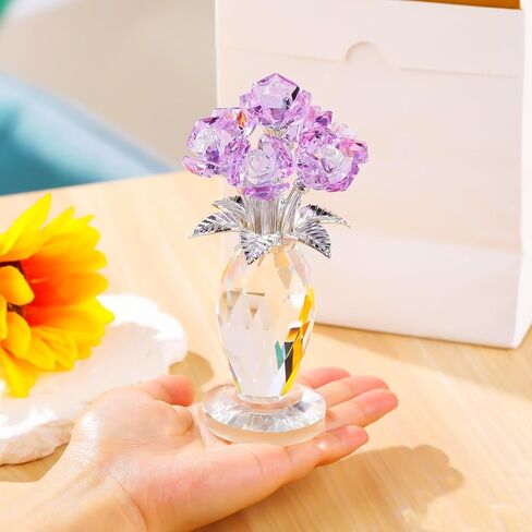 YWHL Crystal Purple Rose Gifts for Women, Romantic Rose Figurine for Wife Girlfriend, Idea for Her, Surprise Gift Glass Rose Flower Collectible for Birthday Wedding Anniversary in Saudi Arabia