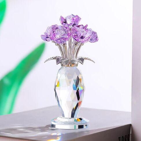 YWHL Crystal Purple Rose Gifts for Women, Romantic Rose Figurine for Wife Girlfriend, Idea for Her, Surprise Gift Glass Rose Flower Collectible for Birthday Wedding Anniversary in Saudi Arabia