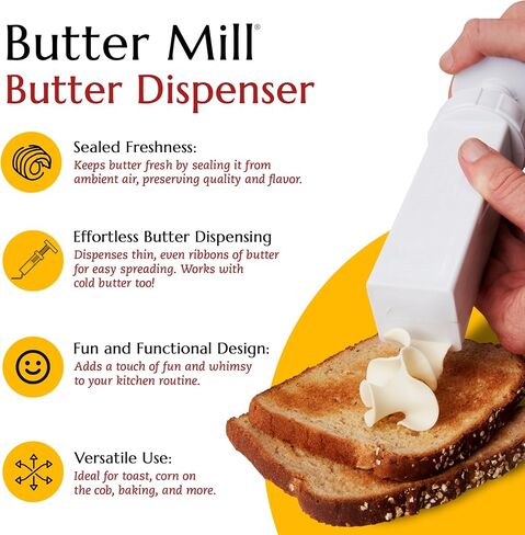 Max Space Butter Mill Dispenser - USA Made, Twist Action Butter Dispenser for Refrigerated Butter, Margarine & Cream Cheese with Tablespoon Markings in Saudi Arabia