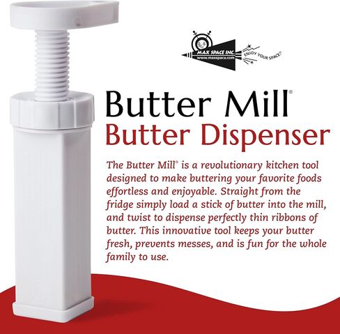 Max Space Butter Mill Dispenser - USA Made, Twist Action Butter Dispenser for Refrigerated Butter, Margarine & Cream Cheese with Tablespoon Markings in Saudi Arabia