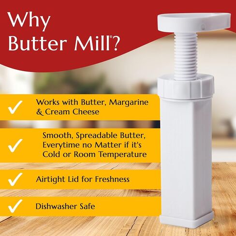 Max Space Butter Mill Dispenser - USA Made, Twist Action Butter Dispenser for Refrigerated Butter, Margarine & Cream Cheese with Tablespoon Markings in Saudi Arabia