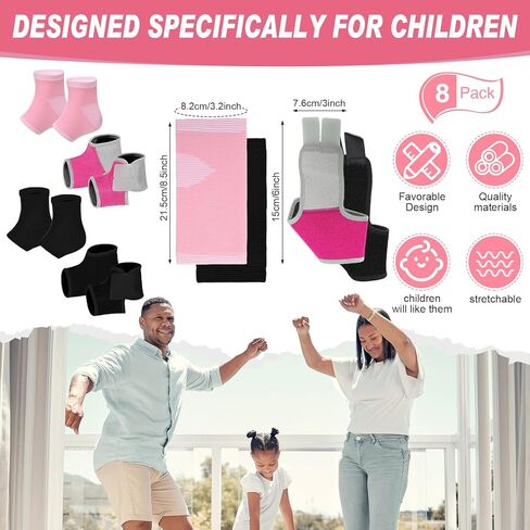 مجموعة دعامة للكاحل للأطفال من Tarpop، أغطية تثبيت لدعم القدم، حماية منسوجة للكاحل، جورب لدعم الكاحل، جوارب ضغط لقوس الكاحل للوقاية من الإصابات (4 أزواج، وردي، أسود) in Kuwait