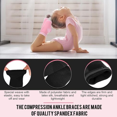 مجموعة دعامة للكاحل للأطفال من Tarpop، أغطية تثبيت لدعم القدم، حماية منسوجة للكاحل، جورب لدعم الكاحل، جوارب ضغط لقوس الكاحل للوقاية من الإصابات (4 أزواج، وردي، أسود) in Kuwait