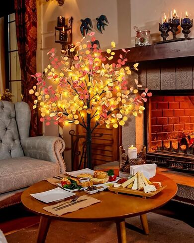 Lighted Fall Eucalyptus Tree, 4FT Fall Tree with 48 LED Lights Artificial Autumn Tree Light Up Fall Decorations for Indoor Outdoor Home Thanksgiving Christmas Decor in Saudi Arabia