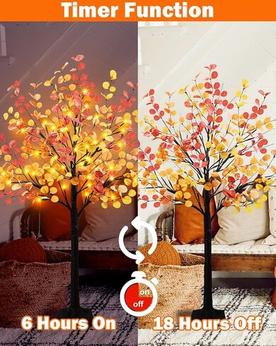 Lighted Fall Eucalyptus Tree, 4FT Fall Tree with 48 LED Lights Artificial Autumn Tree Light Up Fall Decorations for Indoor Outdoor Home Thanksgiving Christmas Decor in Saudi Arabia