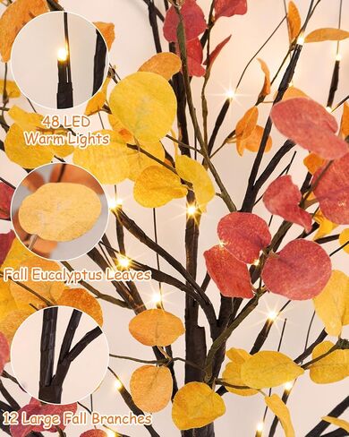 Lighted Fall Eucalyptus Tree, 4FT Fall Tree with 48 LED Lights Artificial Autumn Tree Light Up Fall Decorations for Indoor Outdoor Home Thanksgiving Christmas Decor in Saudi Arabia