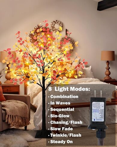 Lighted Fall Eucalyptus Tree, 4FT Fall Tree with 48 LED Lights Artificial Autumn Tree Light Up Fall Decorations for Indoor Outdoor Home Thanksgiving Christmas Decor in Saudi Arabia