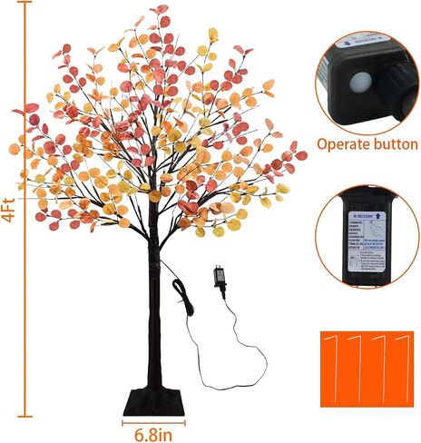 Lighted Fall Eucalyptus Tree, 4FT Fall Tree with 48 LED Lights Artificial Autumn Tree Light Up Fall Decorations for Indoor Outdoor Home Thanksgiving Christmas Decor in Saudi Arabia