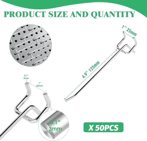 50Pcs 8"/20CM Pegboard Hooks Assortment Set, Metal Peg Board Hooks with 2.5mm Hole Pitch 4mm Wire Diameter Slatwall Hanging Hook for Garage Organization Wall Hanging (Black) in Kuwait