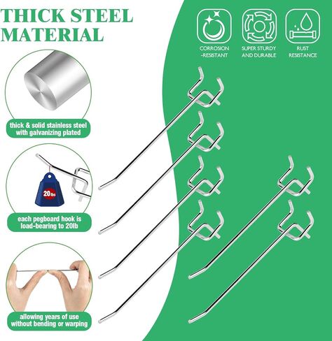 50Pcs 8"/20CM Pegboard Hooks Assortment Set, Metal Peg Board Hooks with 2.5mm Hole Pitch 4mm Wire Diameter Slatwall Hanging Hook for Garage Organization Wall Hanging (Black) in Kuwait