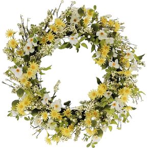 Puleo International 30" Artificial Dogwood and Daisy Floral Spring Door Wreath,Yellow