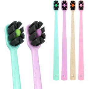 Lindo EcoCare Polishing Toothbrush - Charcoal Infused Bristles & Biodegradable Handle, for Sensitive Gums and Teeth, 12000+ Ultra Fine Charcoal Infused Bristles, Soft and Gentle, Pack of 4