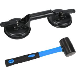 Floor Gap Fixer Tool for Laminate Floor Gap Repair Includes Heavy Duty Aluminum Suction Cup and Fiberglass Handle Rubber Mallet (Can't Use on Scraped Surface Floor)