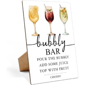 Bubbly Bar Wood Bridal Shower Sign 8 x 11, Minimalist Cocktail Bachelorette Party Decorations, Engagement Party Decorations, Brunch and Bubbly Bridal Shower Decorations, Wedding Shower Favors-38