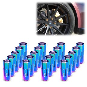 Neo Chrome 20 PCS M12x1.5 Lug Nuts 60mm Extended Tuner Aluminum Wheels Rims Cap WN02