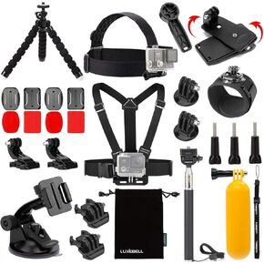 Luxebell Action Camera Accessory Kit for GoPro Hero Black Sliver 10 9 8 7 6 5 4 Session Max Akaso Xiaomi Accessories Tripod Head Chest Bike Mount With Case