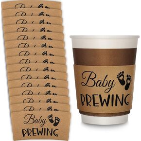 50 Counts Baby Is Brewing Coffee Sleeves Baby Shower Coffee Cups Sleeves Disposable Printed Coffee Cup Sleeves Baby Shower Decorations for Hot Cold Drink 12 16 or 20 oz Paper Coffee Cup