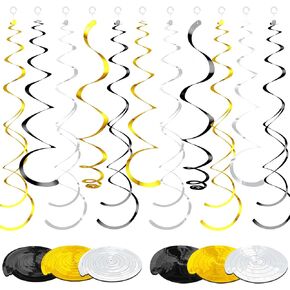 Yuxung 36 Pcs Party Hanging Swirl Decorations Plastic Streamer Swirls Party Decorations Spiral Decorations for Ceiling Birthday Wedding Baby Shower (Silver)
