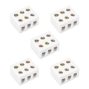 uxcell 3 Way 6 Hole Ceramics Terminal Blocks High Temp Porcelain Ceramic Connectors 5pcs