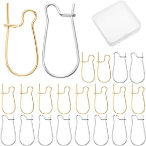 CREATCABIN 1 Box 100pcs Kidney Ear Wires 18K Gold Plated U-Shaped Earring Hooks Earring Components Long Dangle Earrings DIY Jewellery Making 9 x 19mm