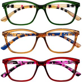 3 Packs Reading Glasses for Women Designer Square Readers with Spring Hinges 1.0 1.25 1.5 1.75 2.0 2.25 2.5 to 4.0