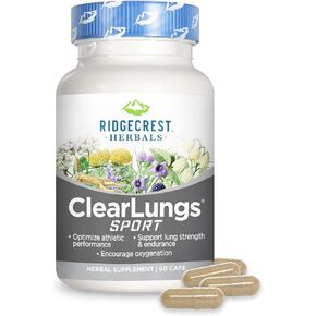 Ridgecrest Herbals ClearLungs Sport, Oxygen Intake and Lung Support Formula with Cordyceps, Rhodiola, Eleuthero (60 Vegan Caps, 30 Serv)