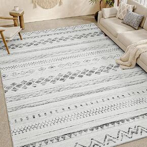 AMOAMI 8x10 Area Rugs for Living Room Rug, Soft Boho Machine Washable Rugs for Bedroom Rug Non Slip Large Living Room Carpet Modern Black Distressed Neutral Rugs for Playroom Office Dining Room Rug