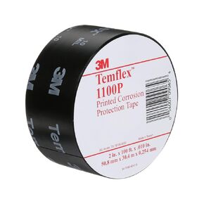 3M Temflex Vinyl Corrosion Protection Tape 1100, Printed, 2 in x 100 ft, Black