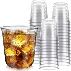 Disposable Stemless Glasses 12oz Crystal Plastic Wine Glasses Clear Classic Pet Cup for Meeting Weddings Birthdays Cocktail Christmas Party Supplies(Pink,50 Pcs)